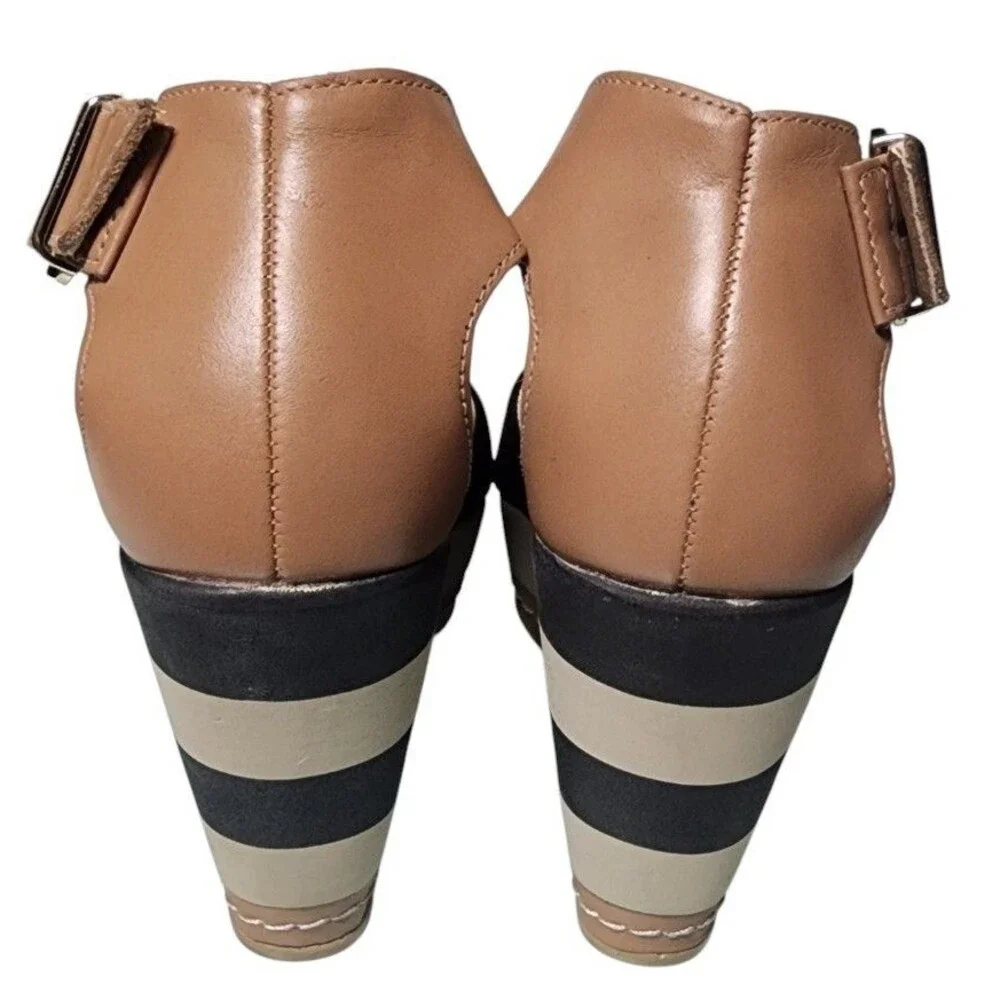 MALU Wedges Size 5 Leather Comfort Made in Brazil Striped Platform